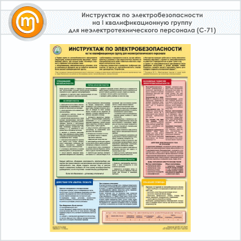 Плакат «Инструктаж по электробезопасности - на I квалификационную группу для неэлектротехнического персонала» (С-71, 1 лист, А2)